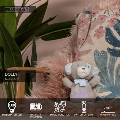 Lucide DOLLY - Table lamp Children - Batteries - LED - 1x3W 2700K - With music feature - Grey